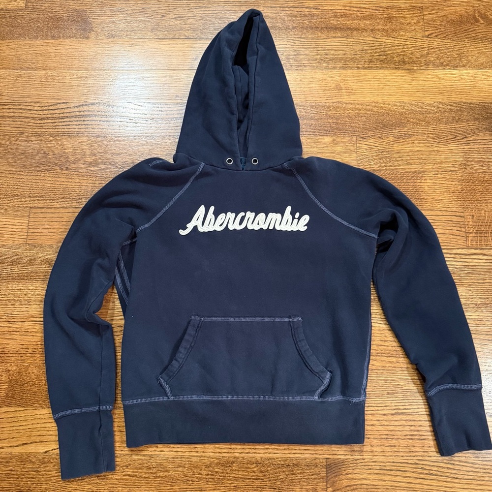 Abercrombie & Fitch Navy Blue Hoodie w/ Logo, A&F Y2K Millennial Sweatshirt